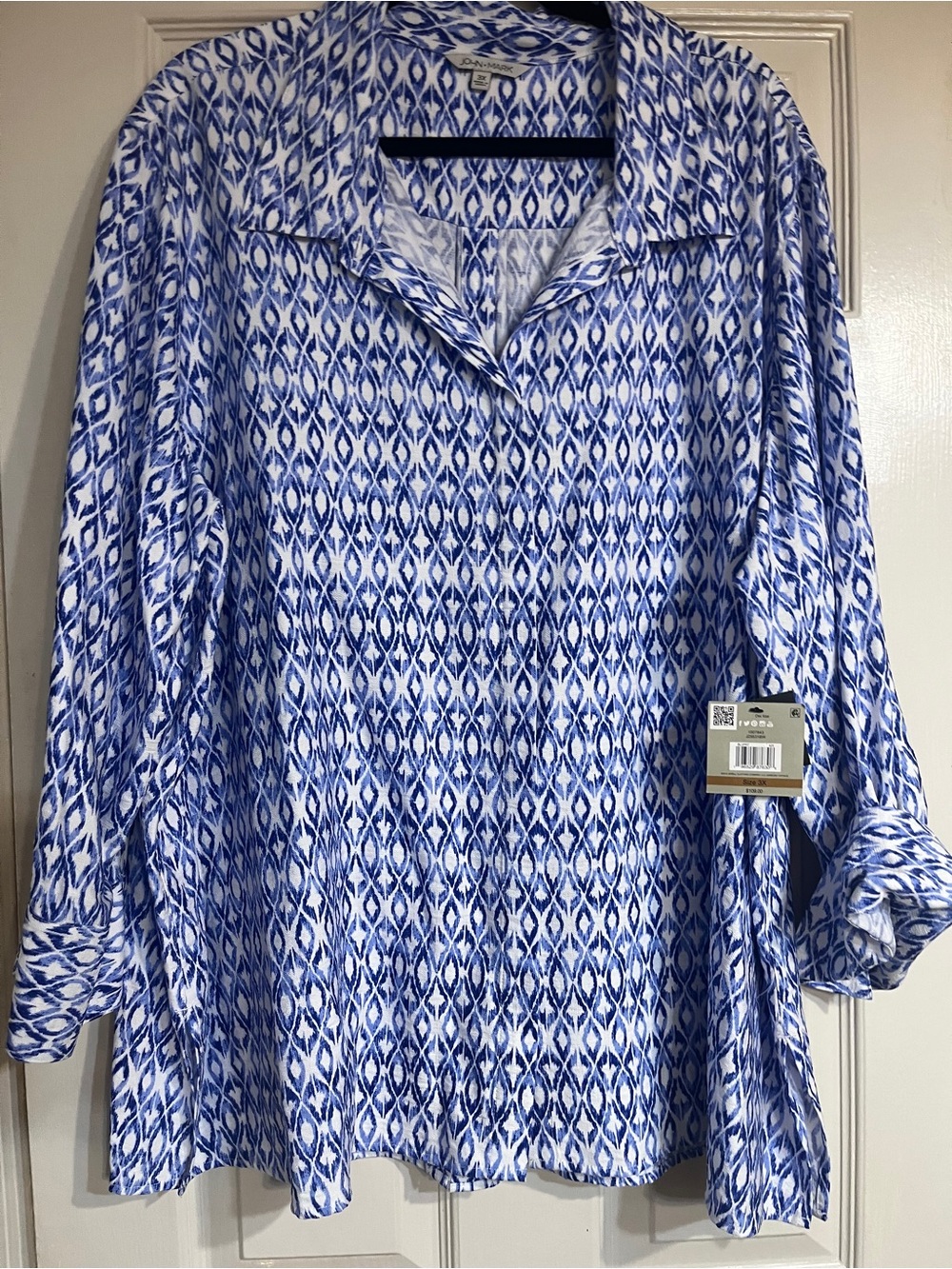 NWT John Mark Blue & White Printed Button-Down Women's Shirt
